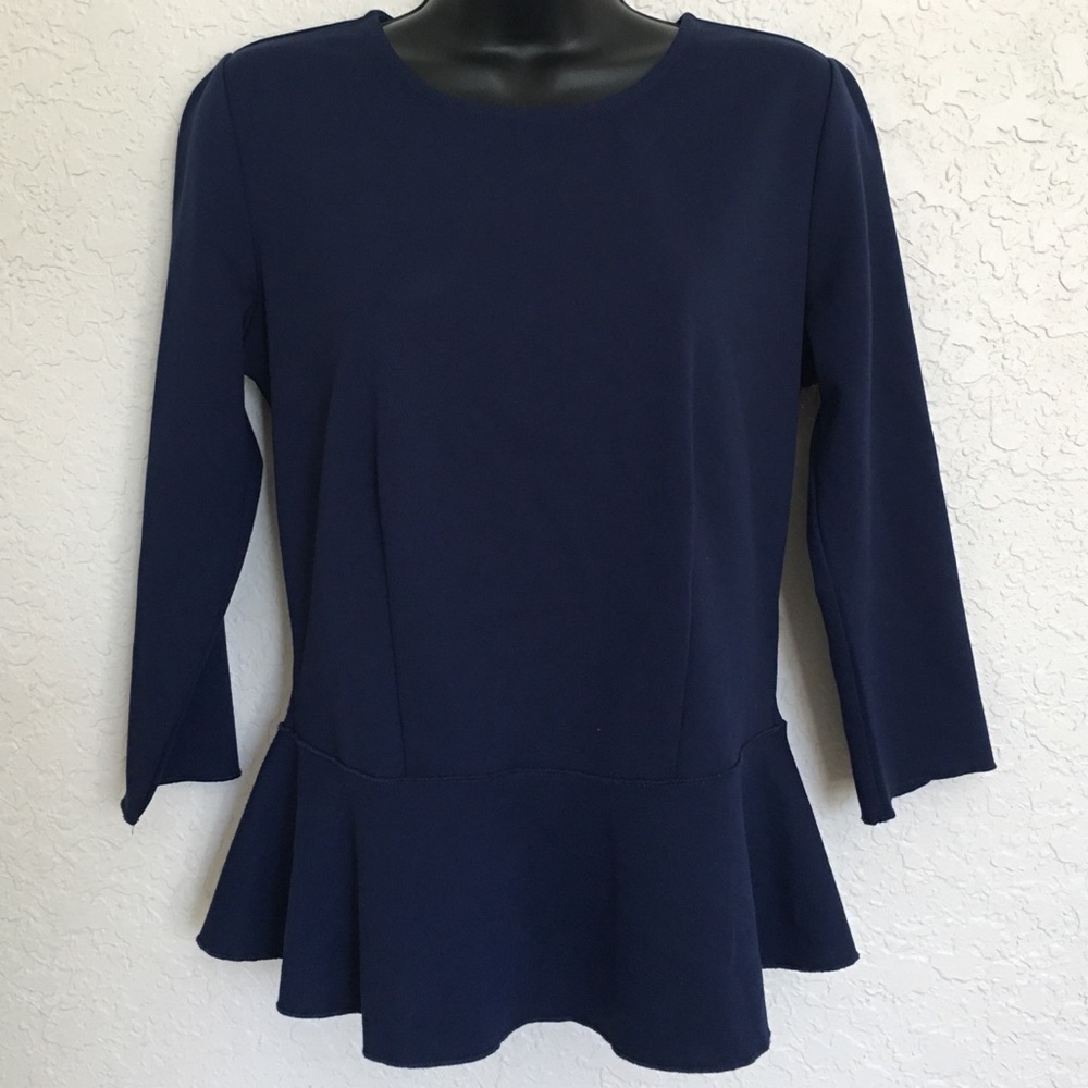 ANN TAYLOR peplum Navy Blue top Size MEDIUM